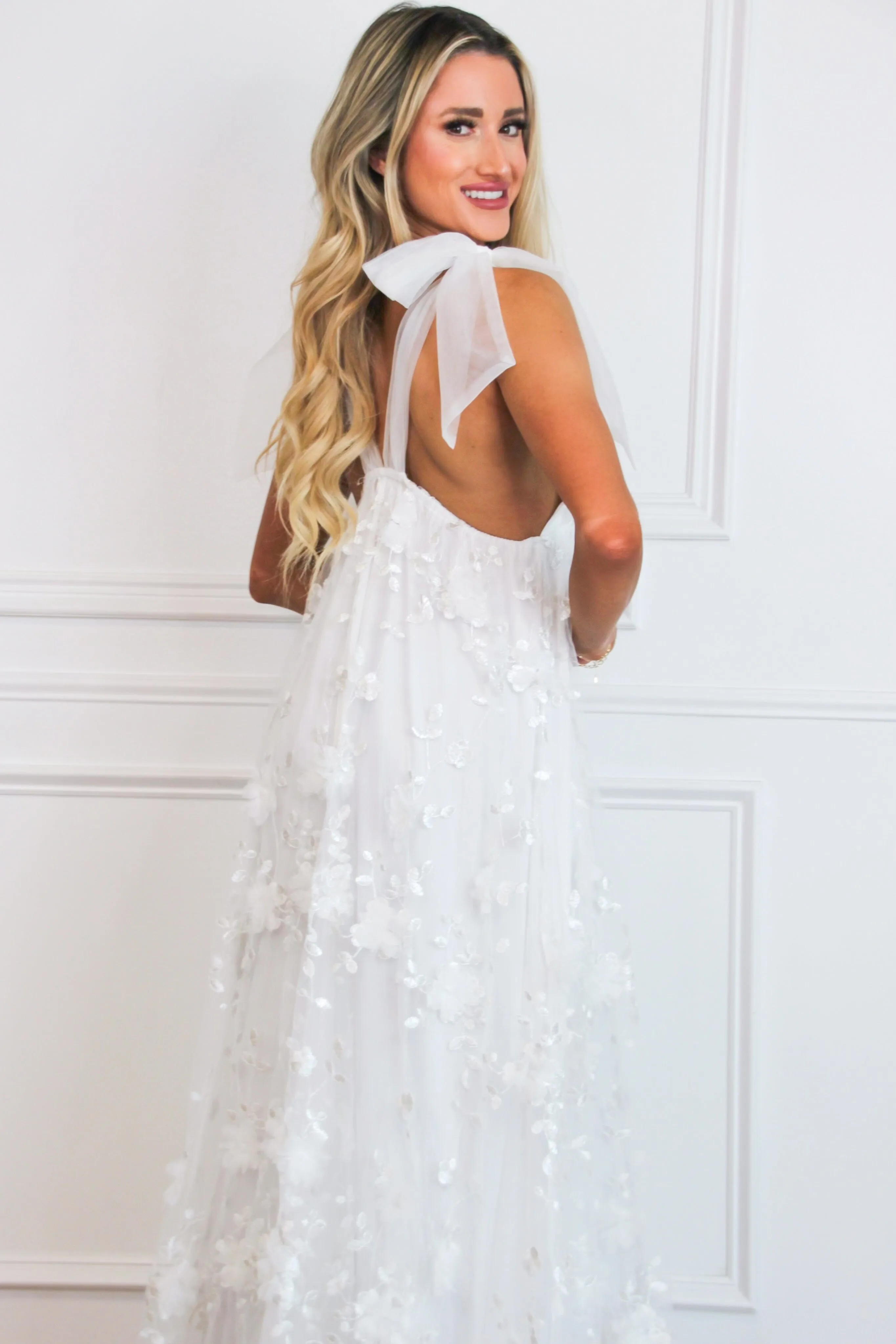 Finding Romance Floral Applique Maxi Dress: White sold by Bella and Bloom product image thumbnail 2