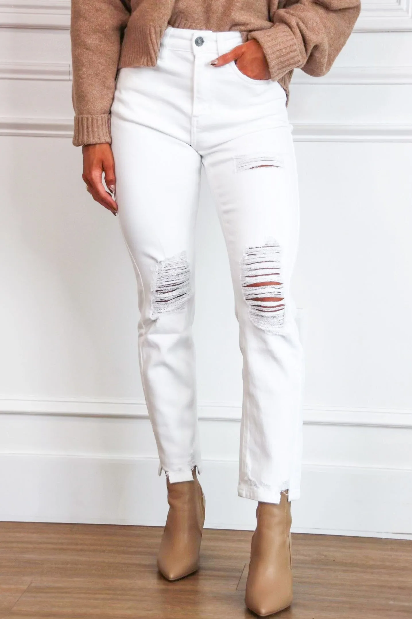 Kimmie KanCan Distressed Denim: White sold by Bella and Bloom
