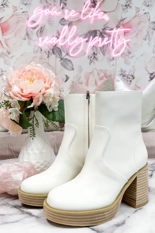 Alexandra Block Heel Booties: White sold by Bella and Bloom