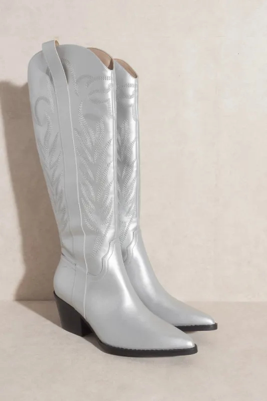 Samara Knee High Cowboy Boots: Silver sold by Bella and Bloom