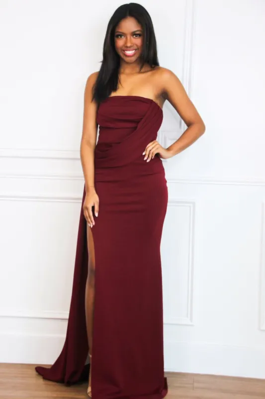 Covered in Love Maxi Dress: Burgundy sold by Bella and Bloom