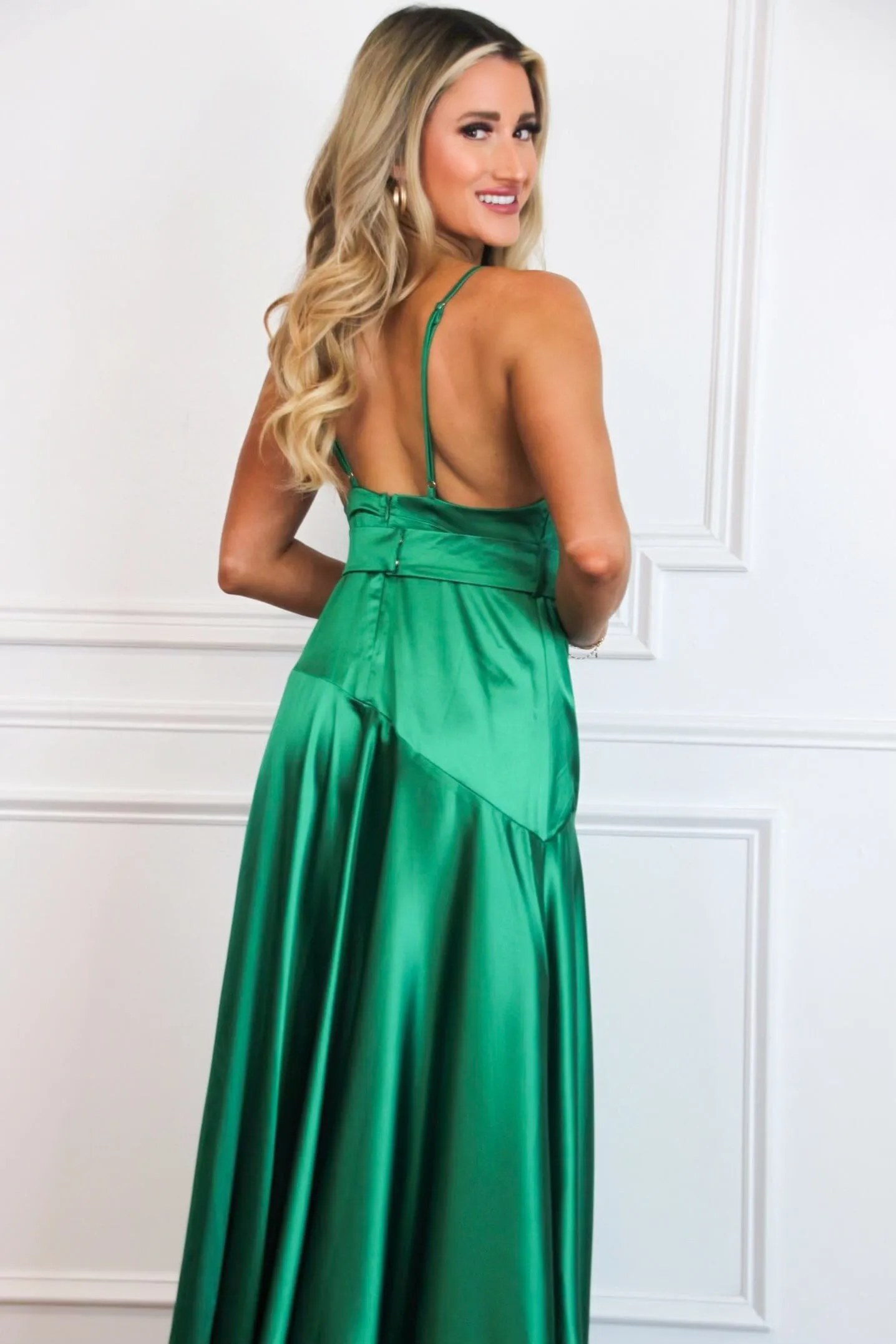 Milani Cowl Neck Satin Maxi Dress: Green sold by Bella and Bloom product image thumbnail 3
