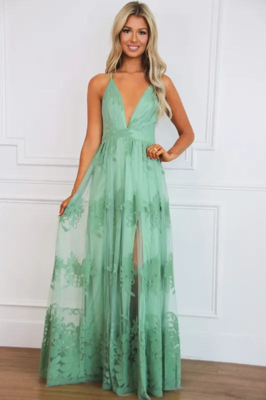 Here Comes the Bride Maxi Dress: Sage sold by Bella and Bloom