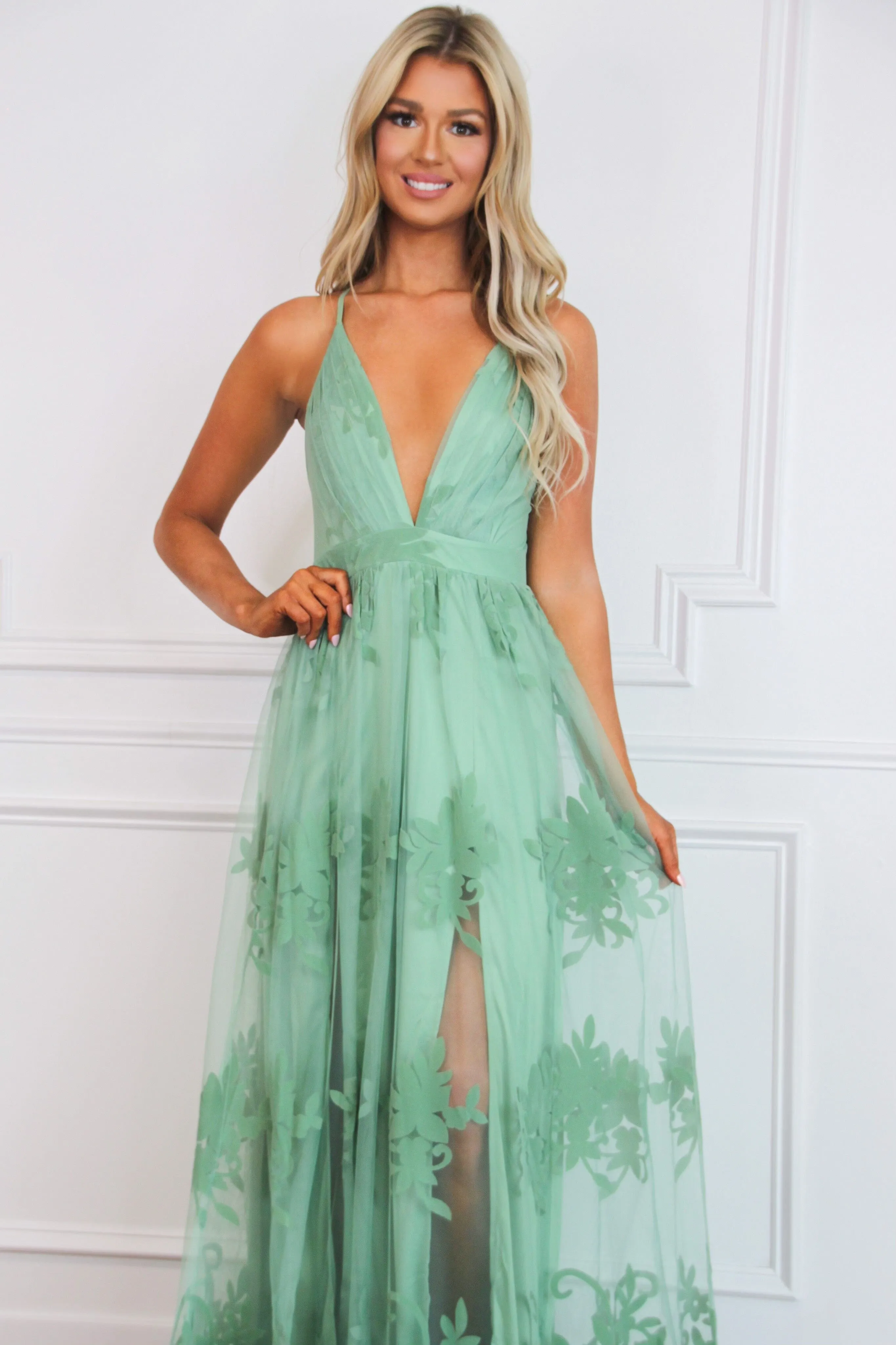 Here Comes the Bride Maxi Dress: Sage sold by Bella and Bloom product image thumbnail 2