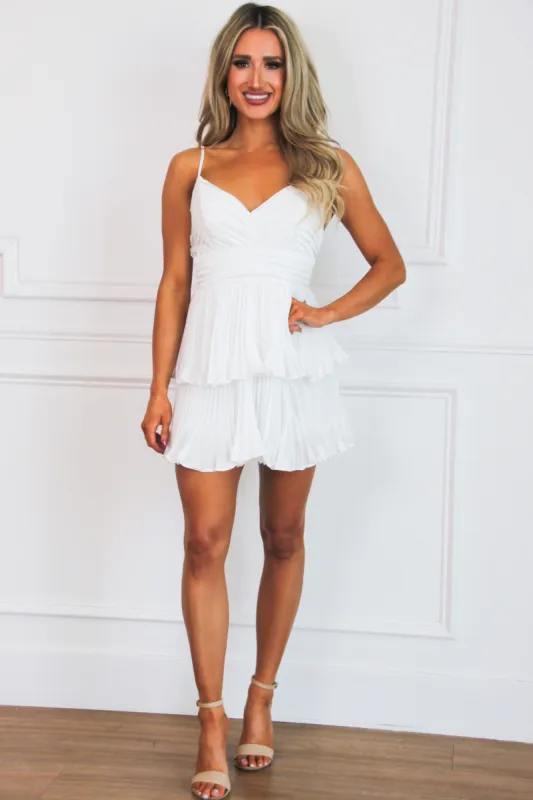 Pure Heart Pleated Satin Dress: White sold by Bella and Bloom