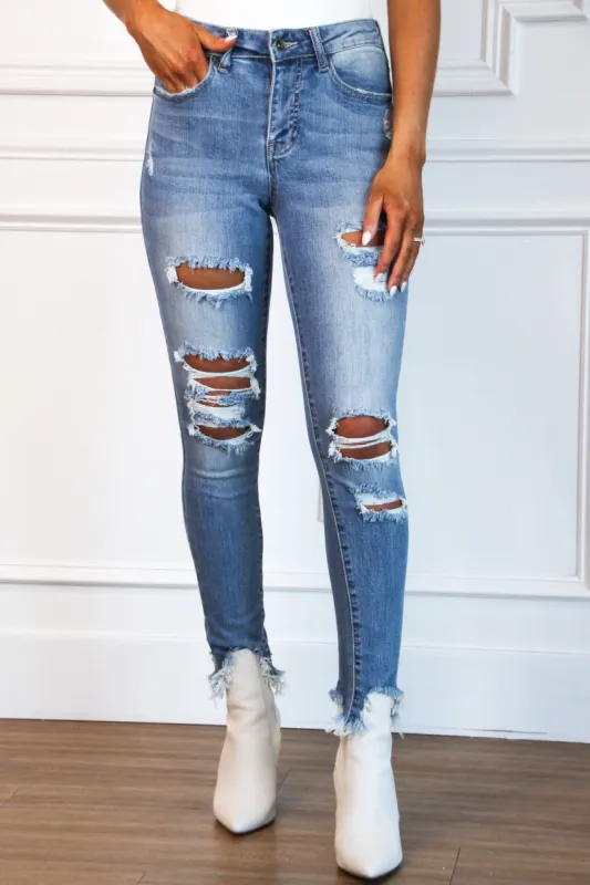 Hannah Distressed Denim: Medium Wash sold by Bella and Bloom