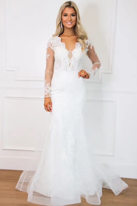 Sophia Long Sleeve Lace Mermaid Wedding Dress: White sold by Bella and Bloom