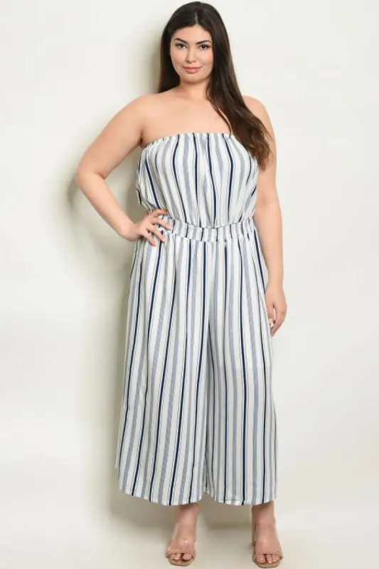 Happier Days Jumpsuit: White/Navy sold by Bella and Bloom