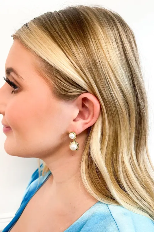 Pearl Double Drop Earrings: Gold sold by Bella and Bloom