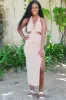 Gotta Love Her Halter Cutout Midi Dress: Taupe sold by Bella and Bloom
