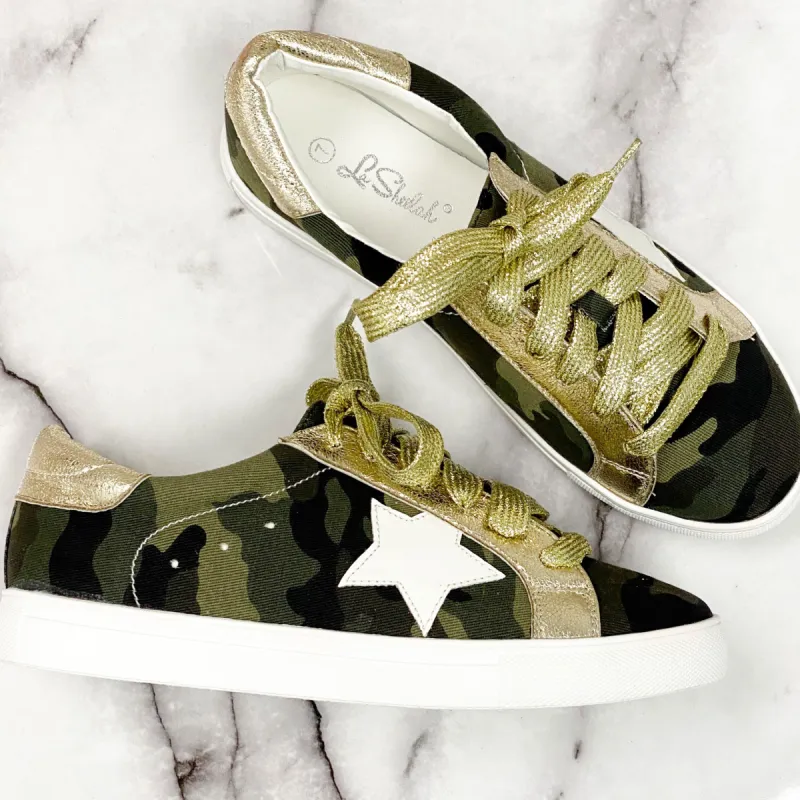 Metallic Star Sneakers: Camo sold by Bella and Bloom