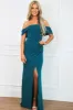 Mindy Off Shoulder Sparkly Maxi Dress: Teal sold by Bella and Bloom