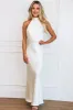 Take My Breath Away Satin Pearl Open Back Maxi Dress: Cream Oyster sold by Bella and Bloom