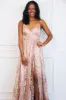 Holiday Affair Sparkly Glitter Open Back Maxi Dress: Rose Gold sold by Bella and Bloom