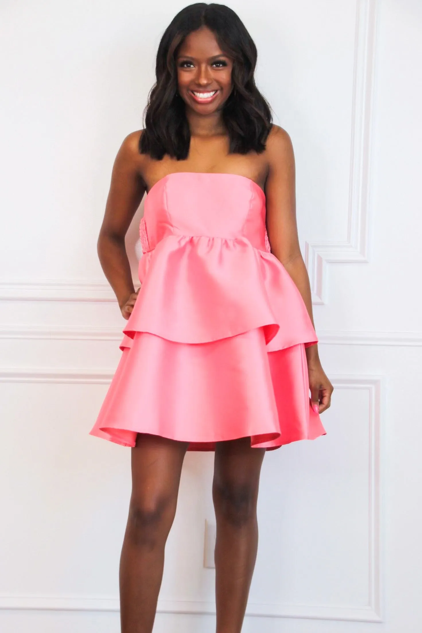 Hallie Rae Strapless Tiered Dress: Bright Rose Pink sold by Bella and Bloom product image thumbnail 3