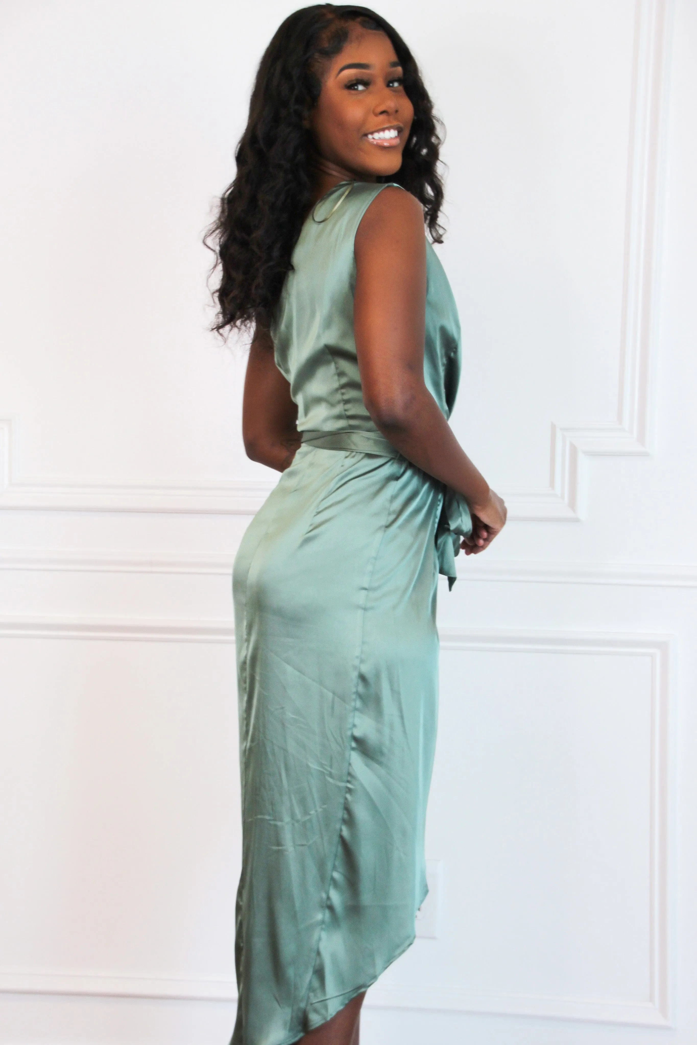Camilla Satin Midi Dress: Sage sold by Bella and Bloom product image thumbnail 3