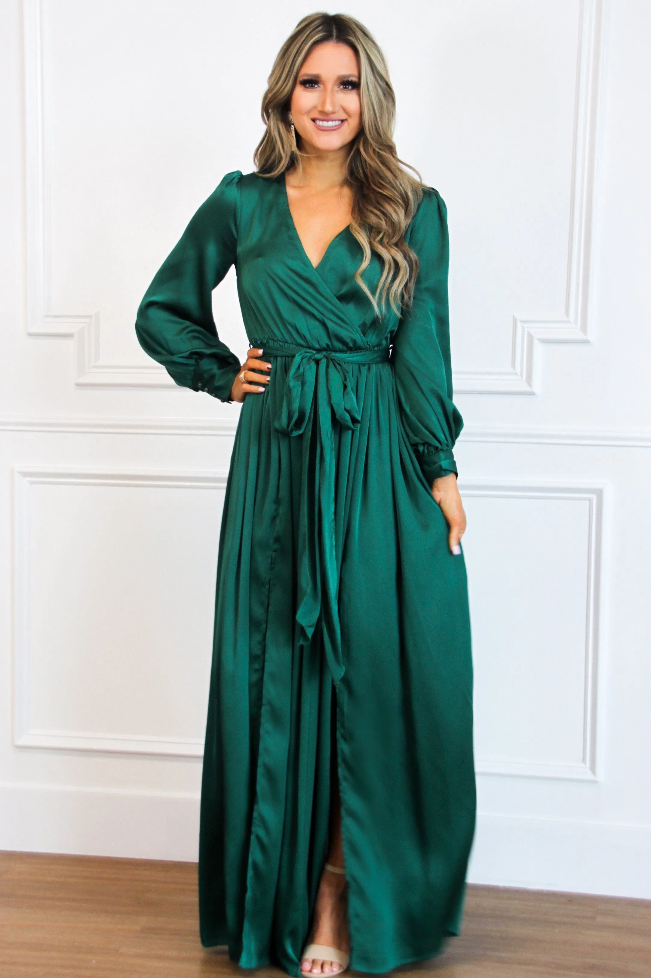 Winter Beauty Maxi Dress: Hunter Green sold by Bella and Bloom