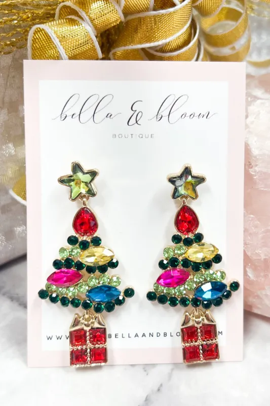 Christmas Tree Glam Earrings: Red/Green Multi sold by Bella and Bloom