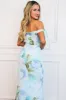 Clara Off Shoulder Floral Bow Maxi Dress: Blue Multi sold by Bella and Bloom