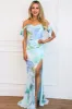 Clara Off Shoulder Floral Bow Maxi Dress: Blue Multi sold by Bella and Bloom