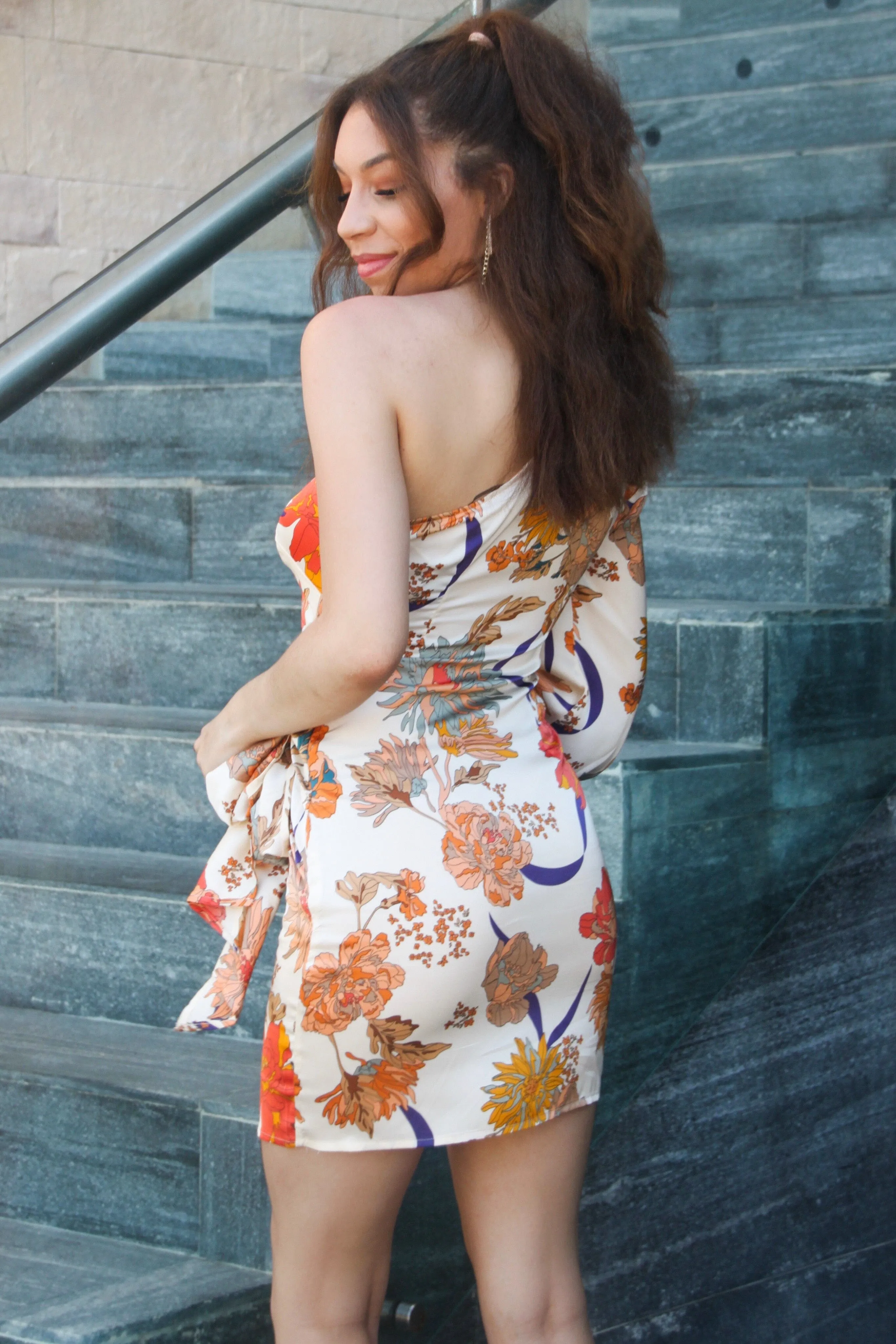 Coastal Retreat Floral One Shoulder Tie Dress: Cream Multi sold by Bella and Bloom product image thumbnail 4