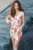 Coastal Retreat Floral One Shoulder Tie Dress: Cream Multi sold by Bella and Bloom