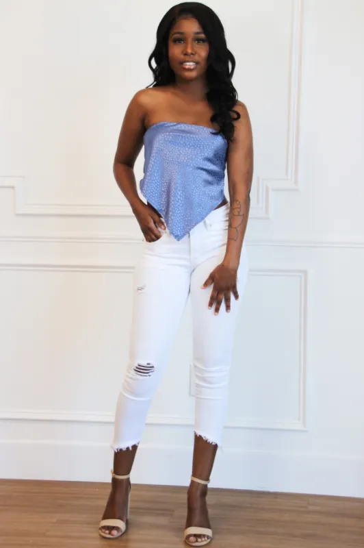Right on Trend Bandana Crop Top: Indigo sold by Bella and Bloom