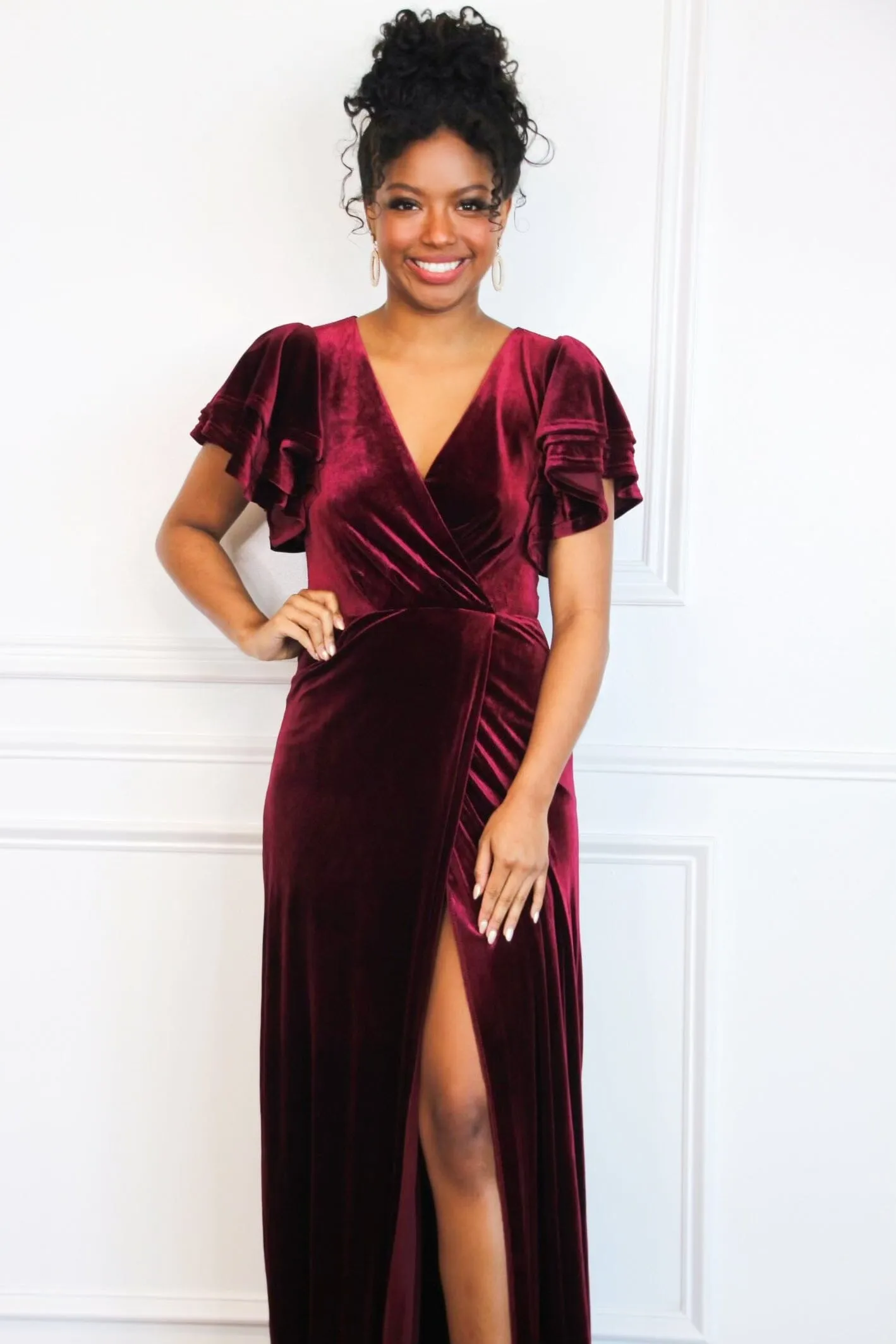 Campbell Velvet Maxi Dress: Burgundy sold by Bella and Bloom product image thumbnail 2