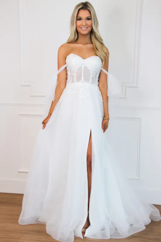 Reina Bustier Tulle Slit Wedding Dress: Off White sold by Bella and Bloom