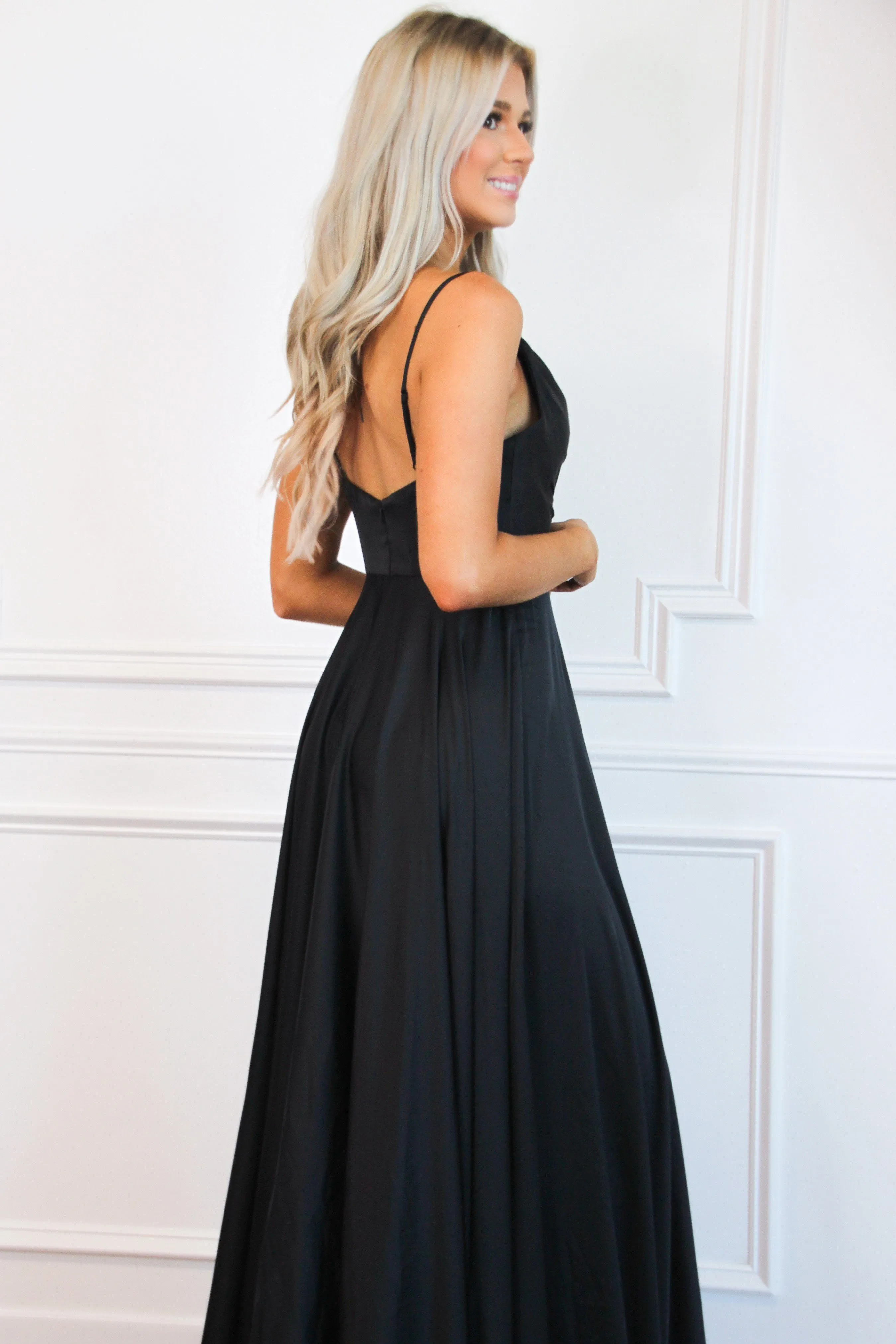 Ella Satin Slit Formal Dress: Black sold by Bella and Bloom product image thumbnail 3