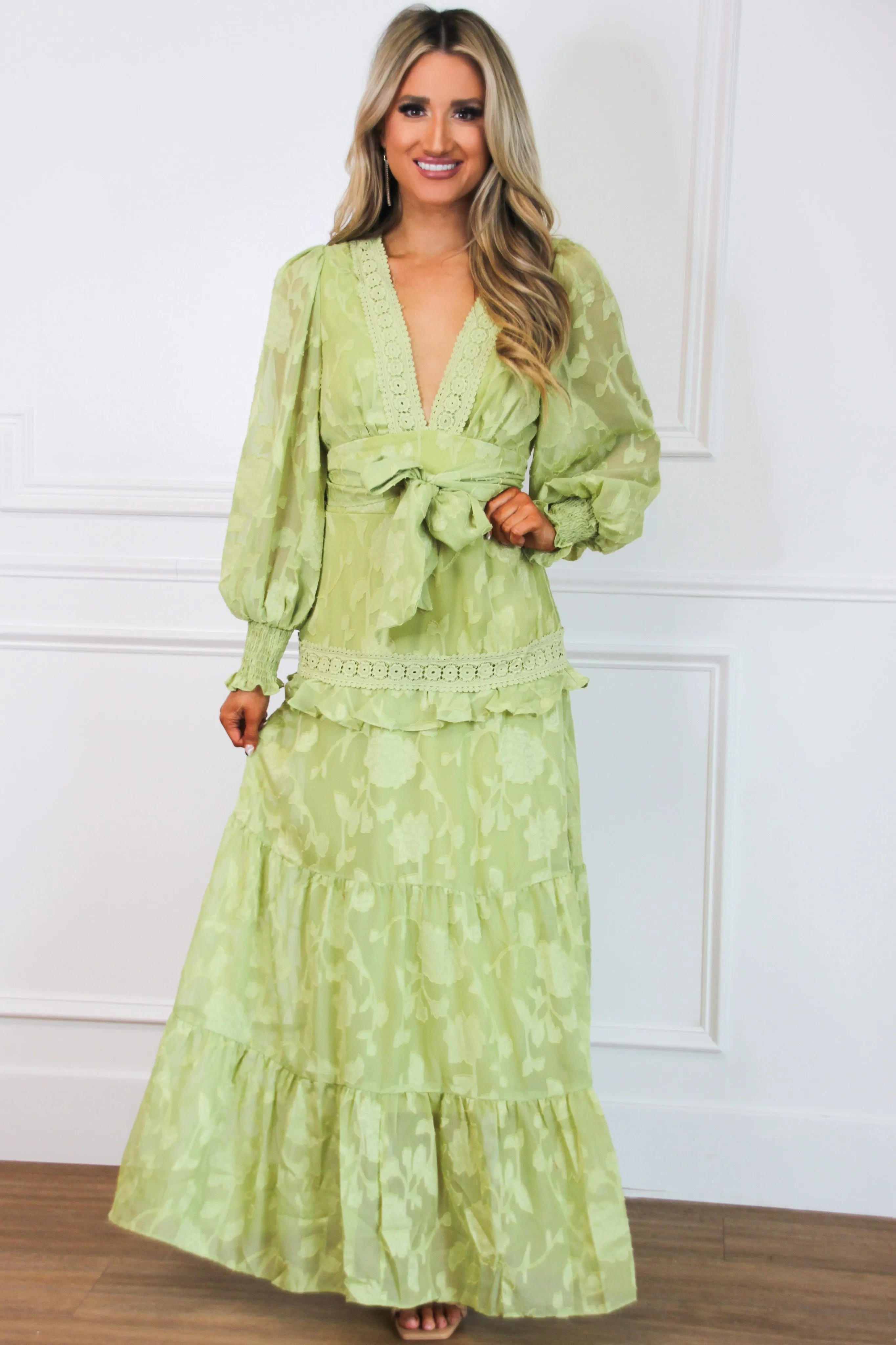 Vineyard Villa Floral Maxi Dress: Chartreuse sold by Bella and Bloom