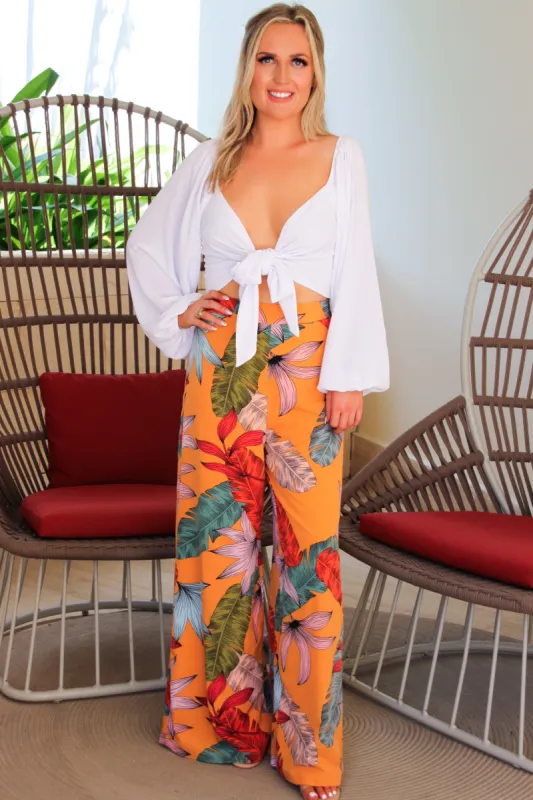 Fun in the Sun Pants: Orange Tropical Multi sold by Bella and Bloom