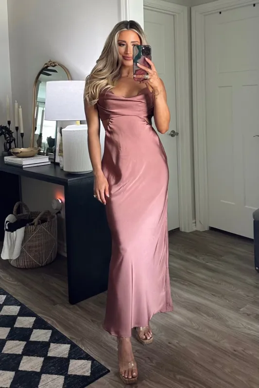 In My Moment Open Back Midi Dress: Mauve sold by Bella and Bloom
