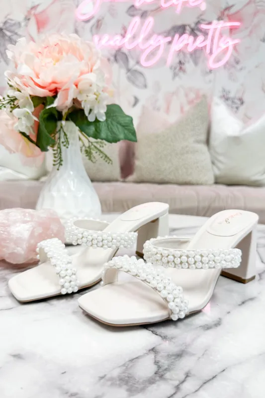 Kerstin Pearl Cluster Embellished Heels: Off White sold by Bella and Bloom