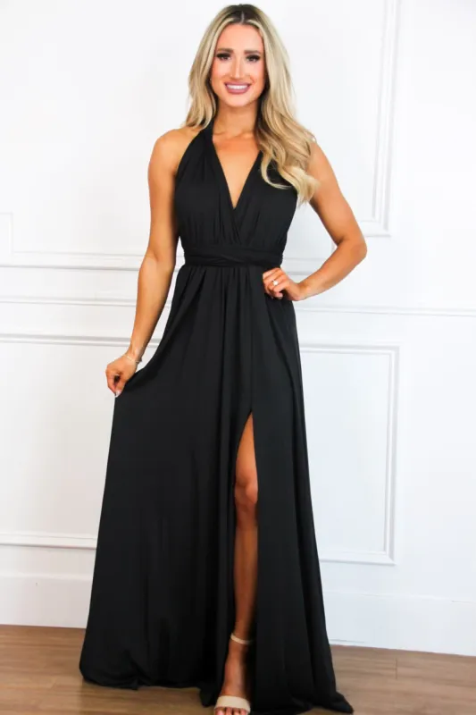 Classic Wrap Maxi Dress: Black sold by Bella and Bloom