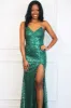 Mirrorball Sequin Slit Maxi Dress: Emerald sold by Bella and Bloom