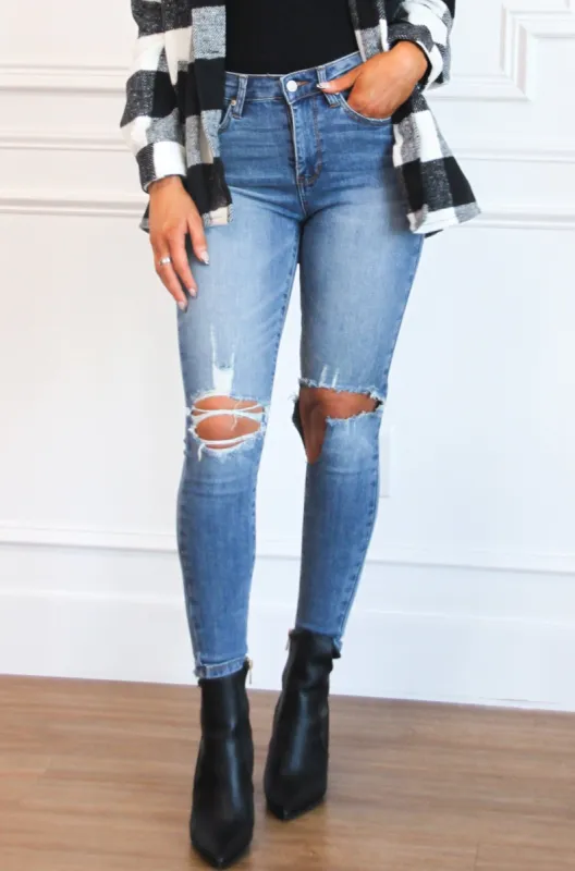 Zoe Distressed Denim: Medium Wash sold by Bella and Bloom