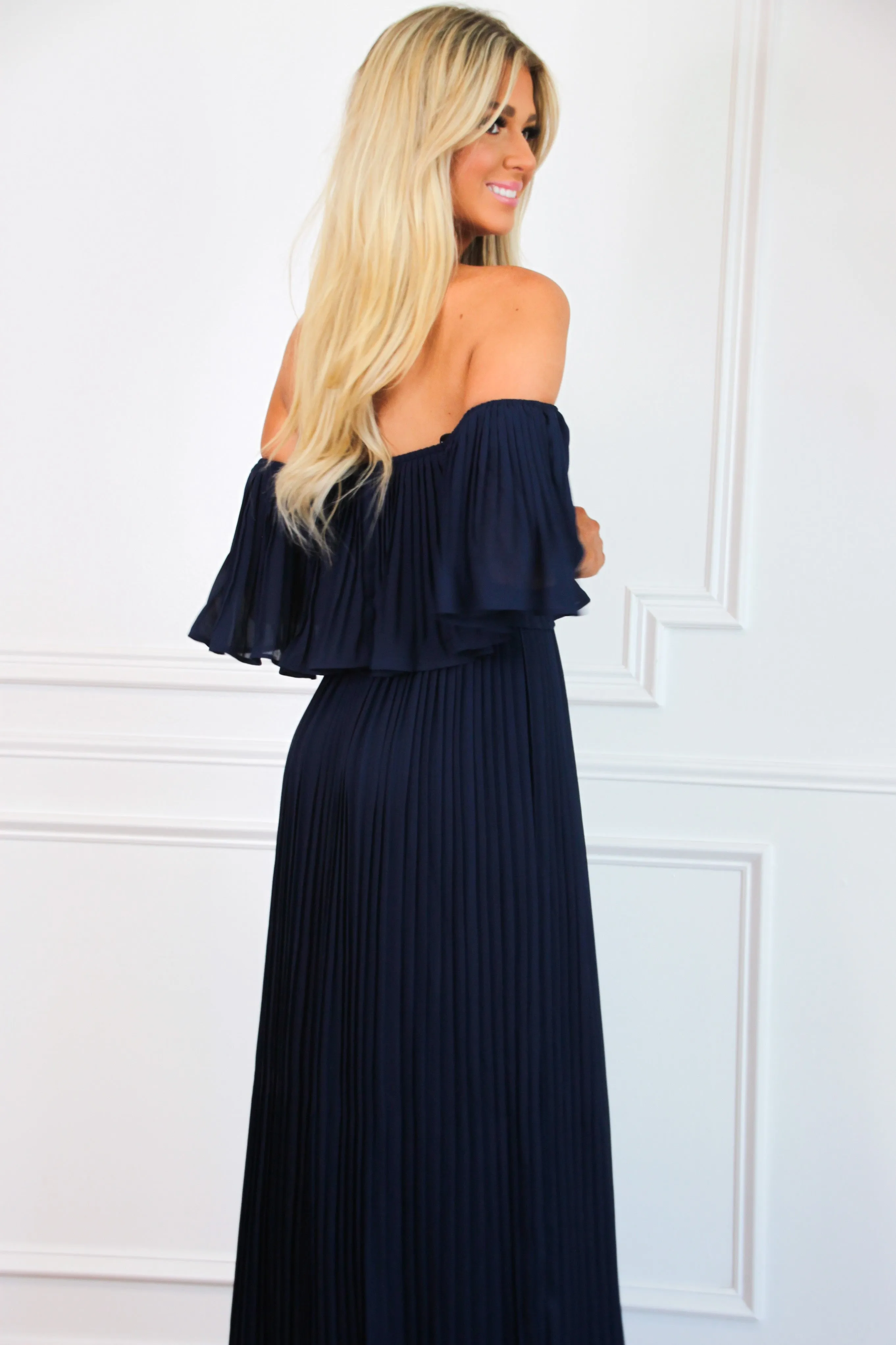 Say You Love Me Pleated Maxi Dress: Navy sold by Bella and Bloom product image thumbnail 3