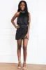 Layne High Neck Embellished Satin Dress: Black sold by Bella and Bloom