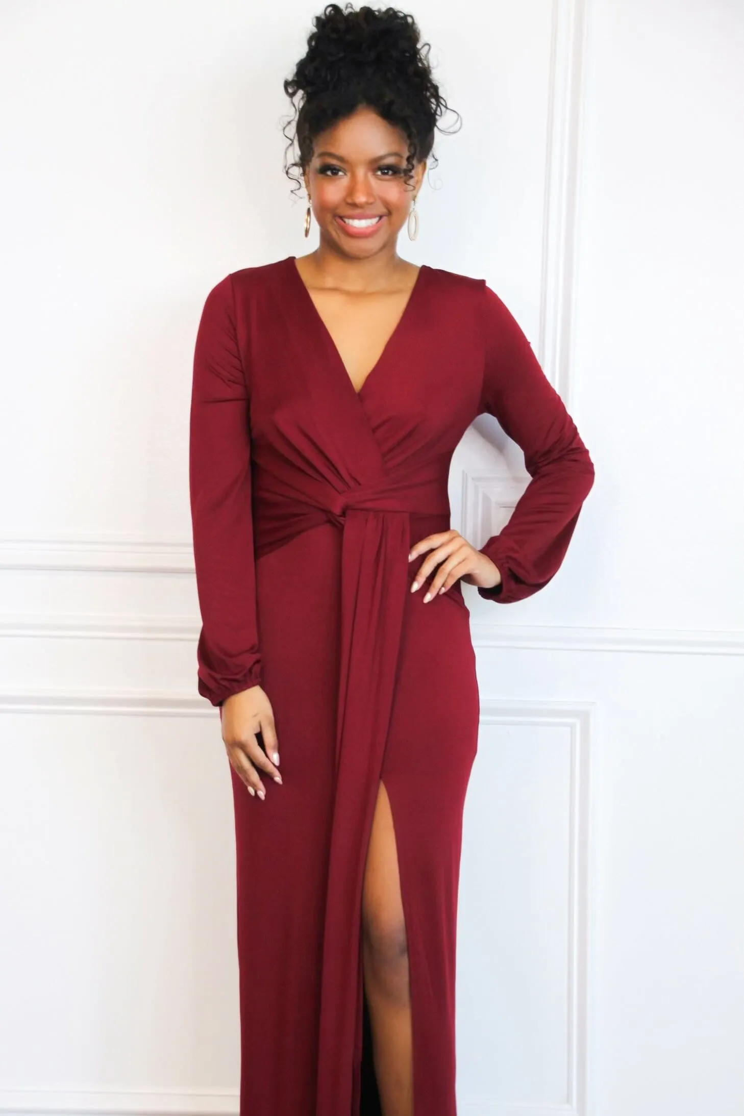 Phoebe Long Sleeve Maxi Dress: Burgundy sold by Bella and Bloom product image thumbnail 2