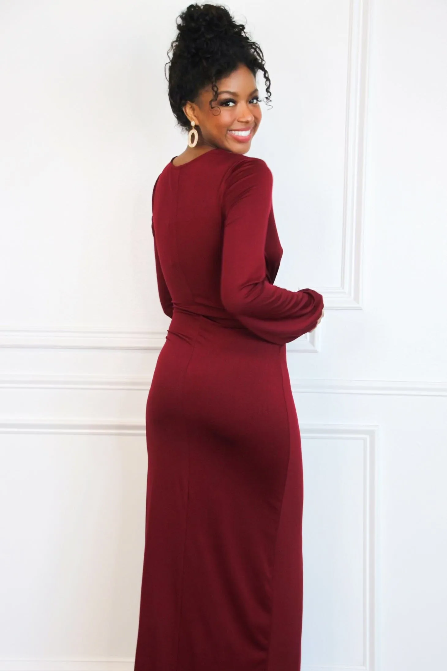 Phoebe Long Sleeve Maxi Dress: Burgundy sold by Bella and Bloom product image thumbnail 3