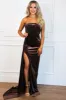 Amaya Embellished Velvet Slit Maxi Dress: Chocolate sold by Bella and Bloom