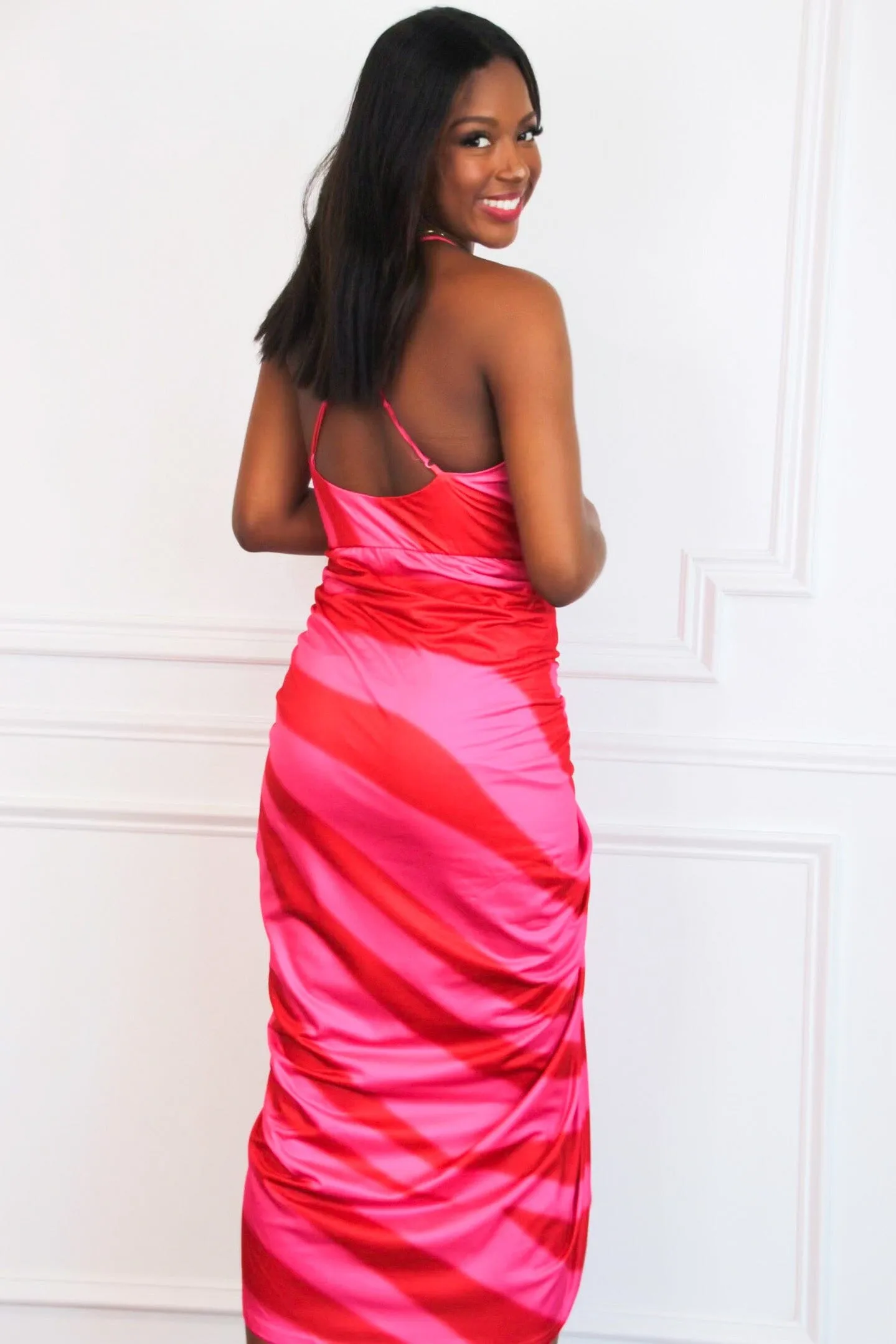 Can't Quit You Midi Dress: Pink/Red Multi sold by Bella and Bloom product image thumbnail 4