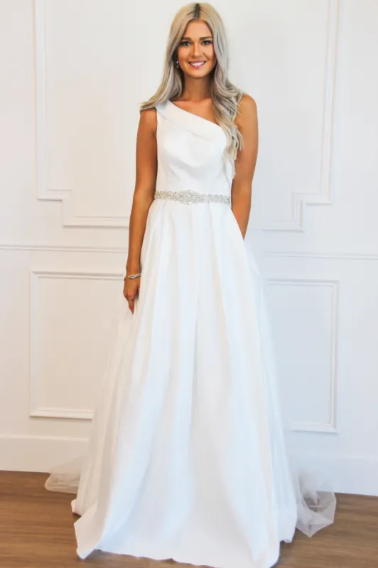 Timeless Beauty One Shoulder Ball Gown Wedding Dress: White sold by Bella and Bloom