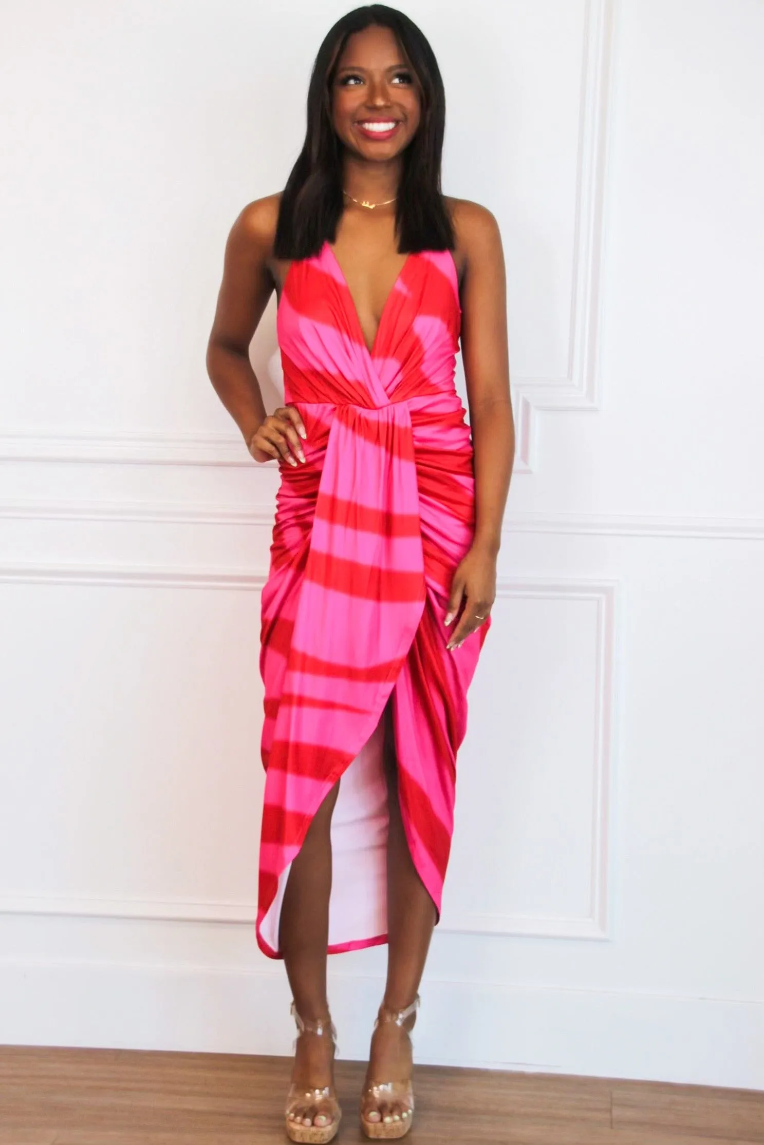 Can't Quit You Midi Dress: Pink/Red Multi sold by Bella and Bloom product image thumbnail 2