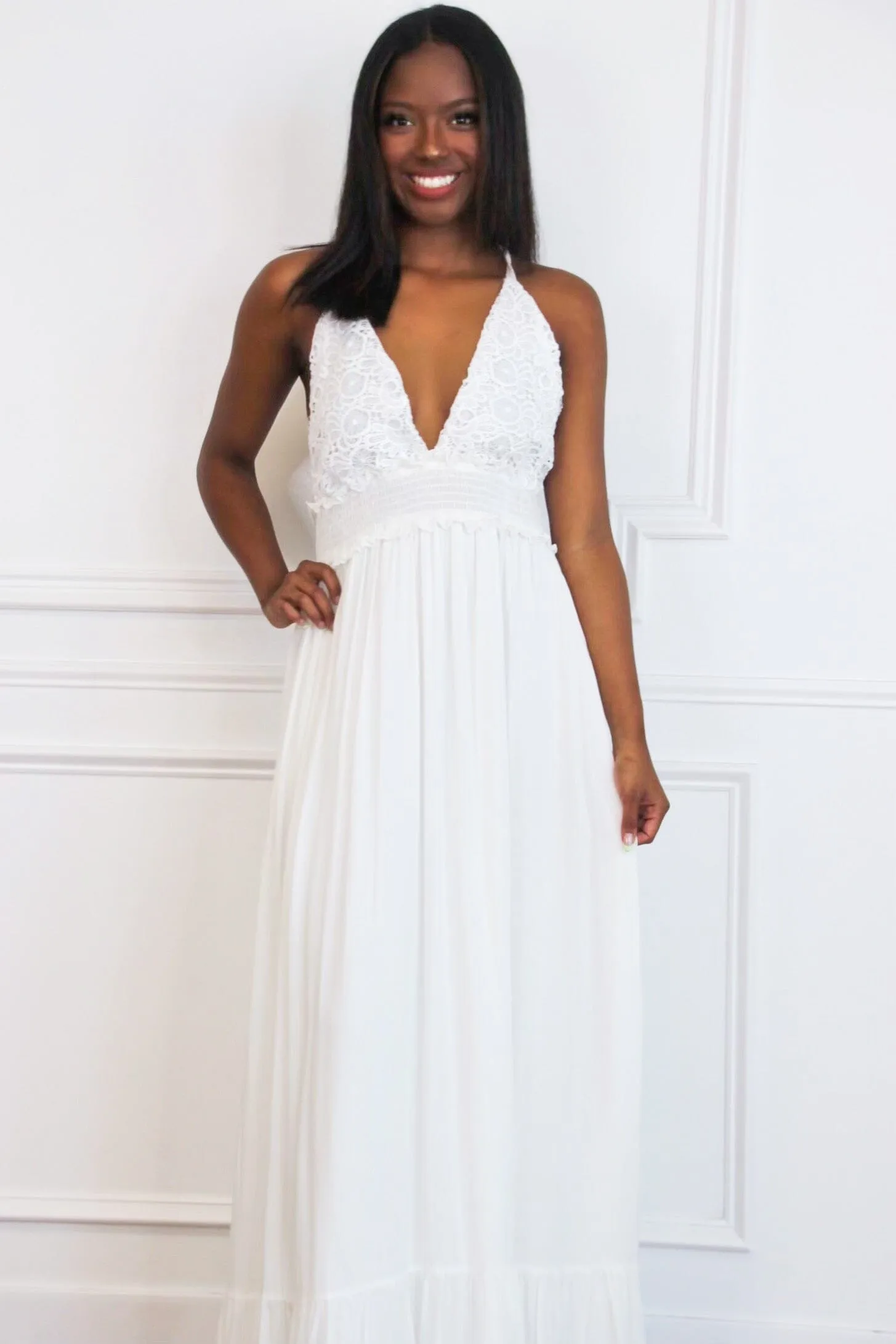Heart First Lace Maxi Dress: White sold by Bella and Bloom product image thumbnail 3