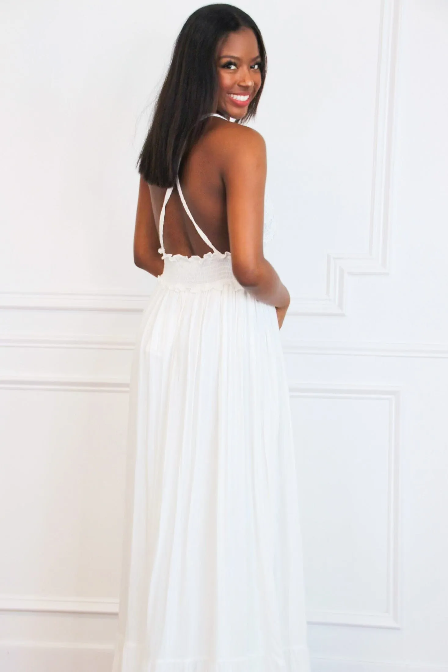 Heart First Lace Maxi Dress: White sold by Bella and Bloom product image thumbnail 2