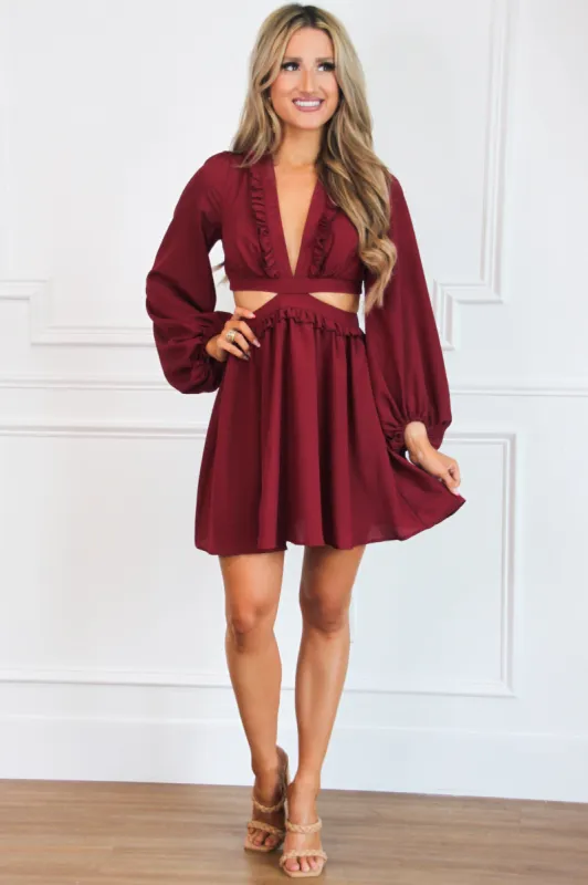 Elora Dress: Burgundy sold by Bella and Bloom