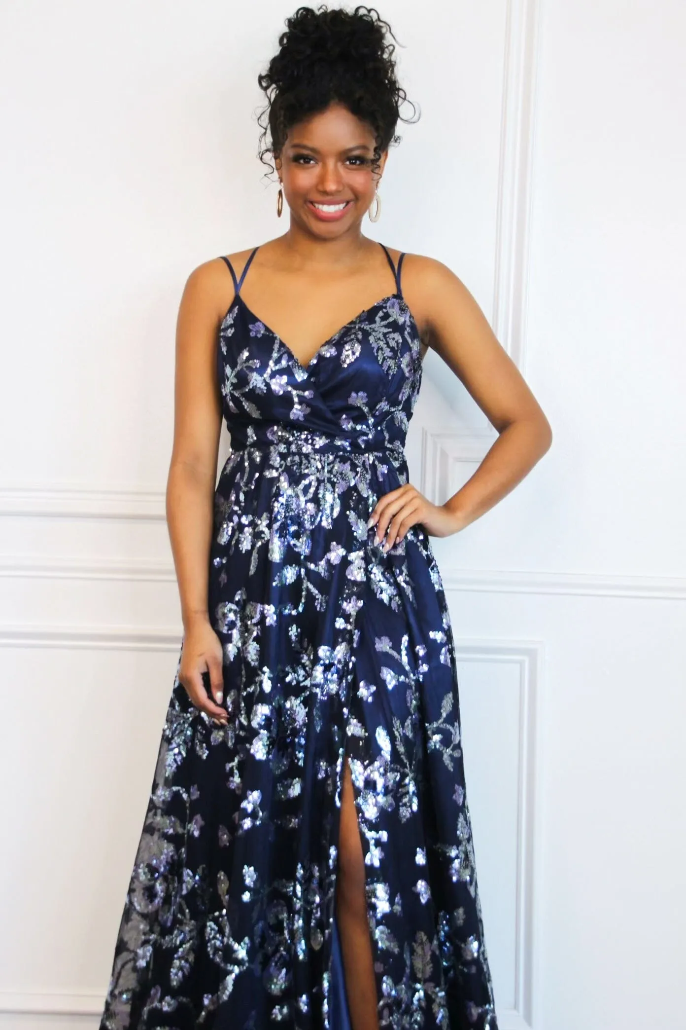Maya Sequin Open Back Maxi Dress: Navy sold by Bella and Bloom product image thumbnail 3
