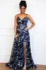 Maya Sequin Open Back Maxi Dress: Navy sold by Bella and Bloom